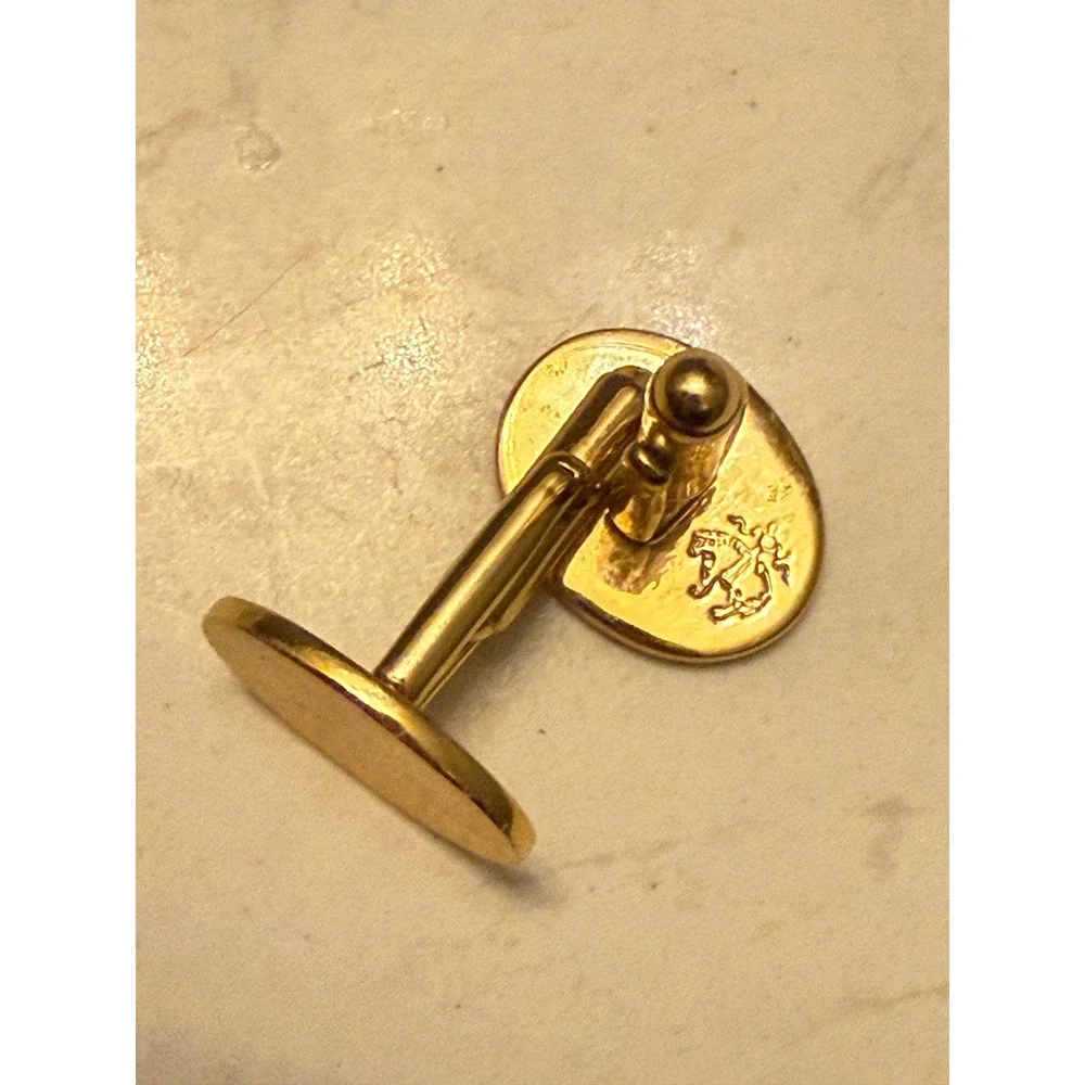 Brooks Brothers Gold Tone Oval Cufflinks with Golden Fleece Logo Toggle Back VTG